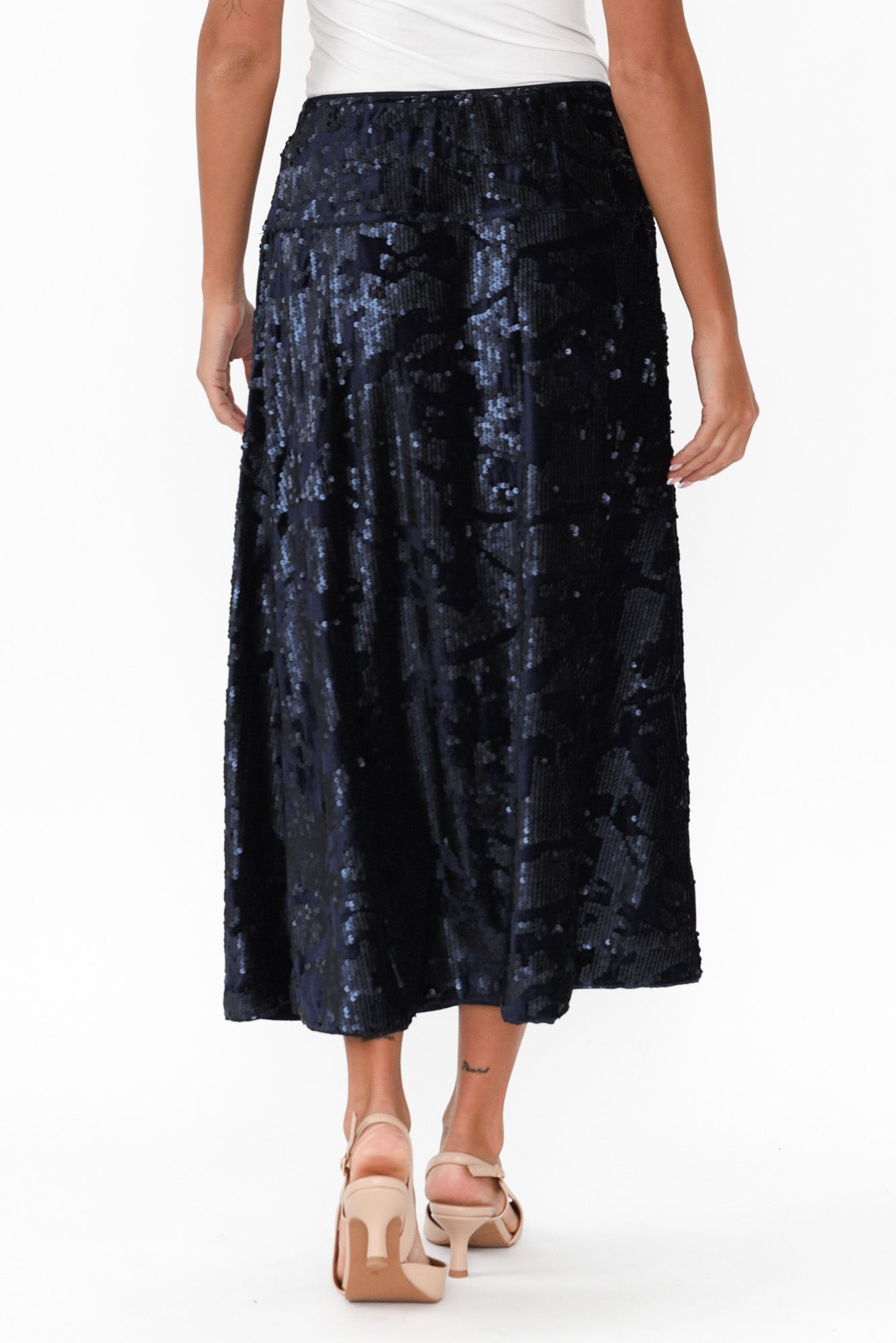 Corinne Navy Sequin Midi Skirt Blue Bungalow AU corinne-navy-sequin-midi-skirt-blue-bungalow-au