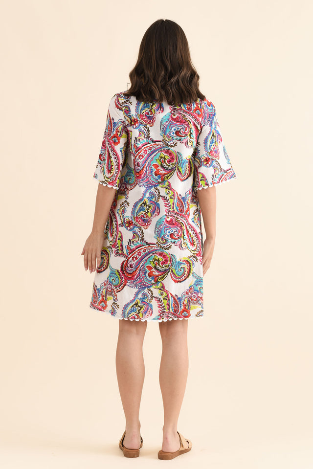 Cortina White Paisley Cotton Dress,Back,Brunette model,alt text|model:MJ image 4