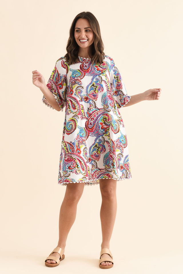 Cortina White Paisley Cotton Dress,Full Body,Brunette model,alt text|model:MJ image 6
