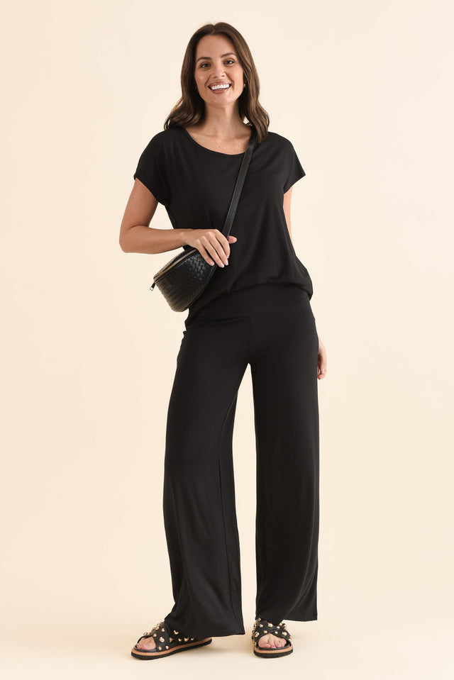 Cory Black Bamboo Wide Leg Pants,Full Body,Brunette model,alt text|model:MJ image 3
