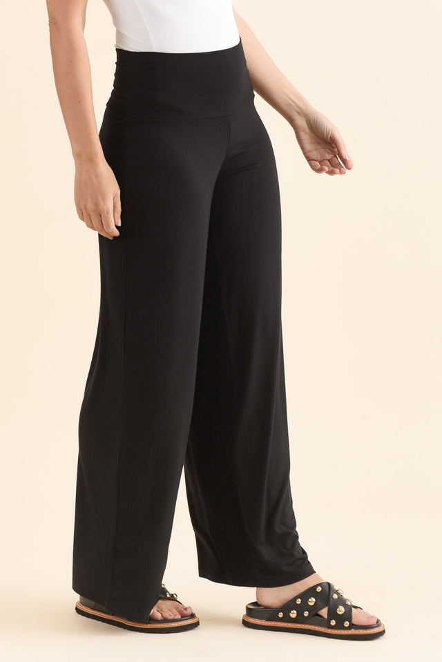 Cory Black Bamboo Wide Leg Pants,Side,Brunette model,alt text|model:MJ image 5