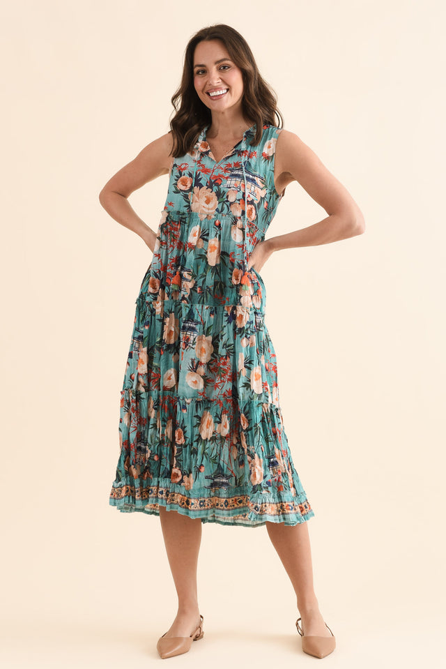 Cosita Light Blue Garden Cotton Pocket Dress,Full Body,Brunette model,alt text|model:MJ image 6