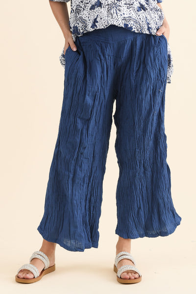 Costello Indigo Crinkle Cotton Pants