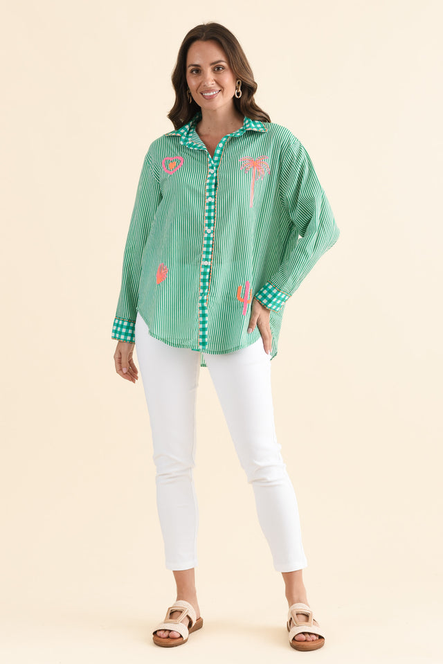 Costina Green Western Cotton Embroidered Shirt,Full Body,Brunette model,alt text|model:MJ image 6