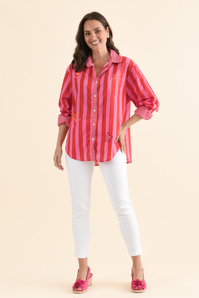 Costina Pink Heart Cotton Embroidered Shirt,Full Body,Brunette model,alt text|model:MJ image 2