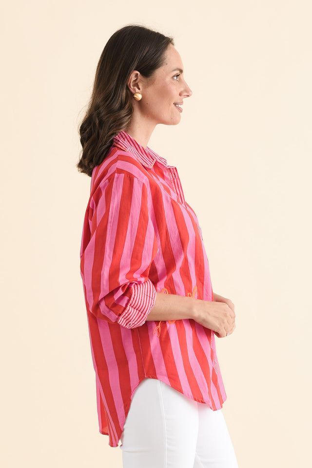 Costina Pink Heart Cotton Embroidered Shirt,Side,Brunette model,alt text|model:MJ image 3