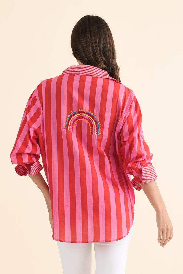 Costina Pink Heart Cotton Embroidered Shirt,Back,Brunette model,alt text|model:MJ image 4
