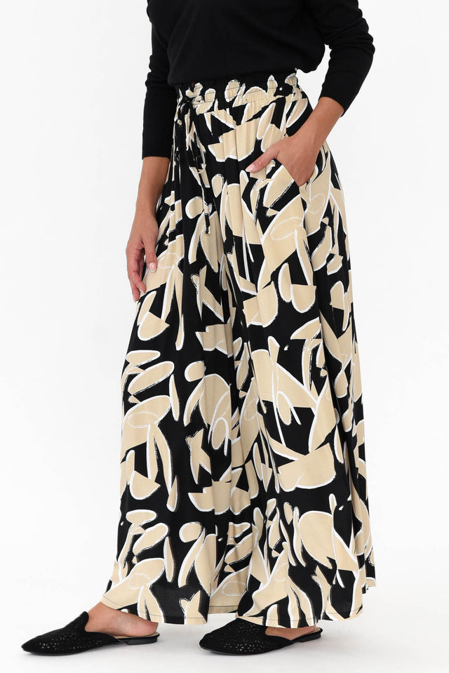 Cotswold Black Abstract Wide Leg Pants