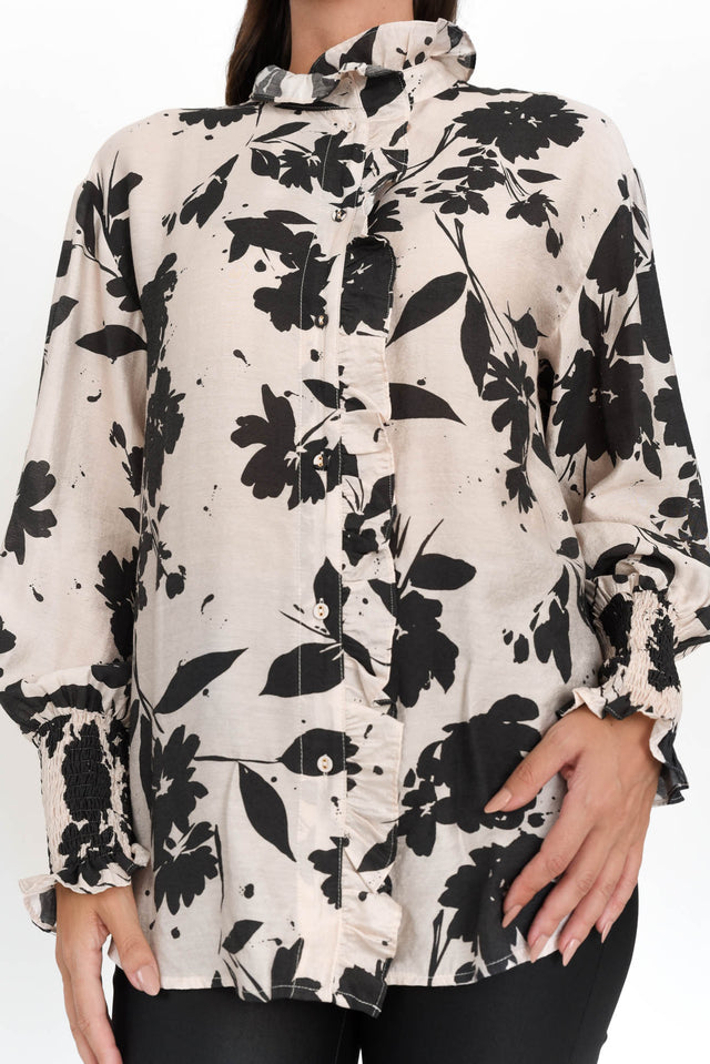 Countess Black Floral Frill Collar Shirt