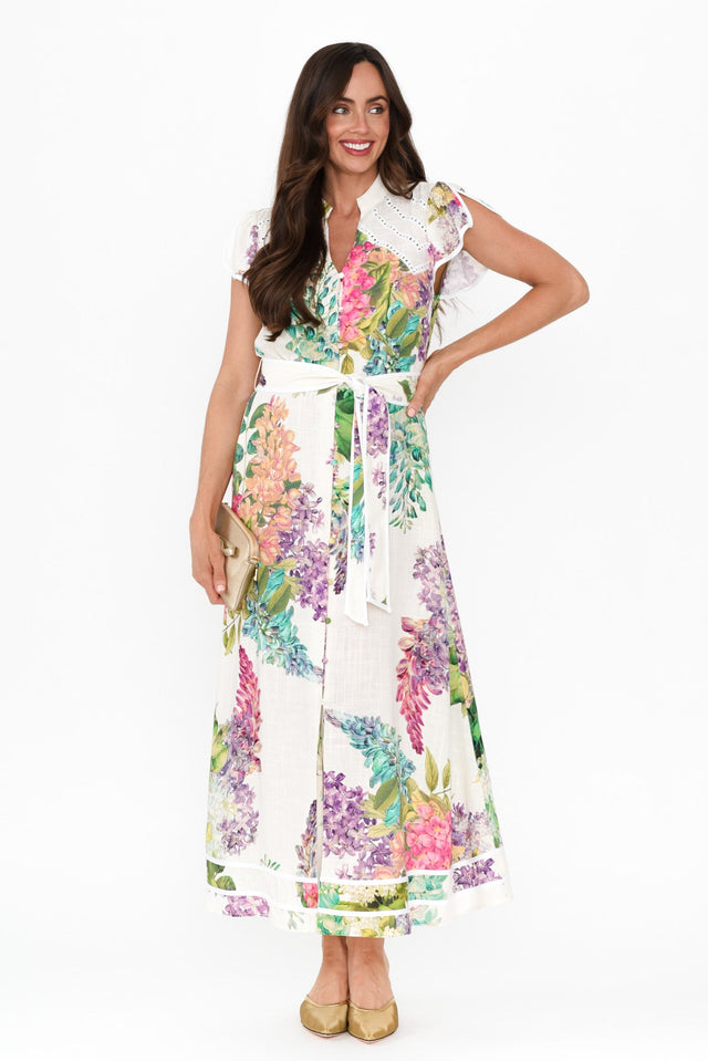 Cristina Wisteria Alba Linen Blend Dress,Brunette model,alt text|model:Elouise image 1