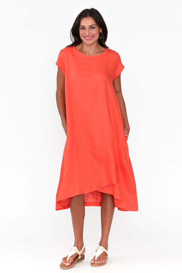 Curran Orange Linen Pocket Dress thumbnail 5
