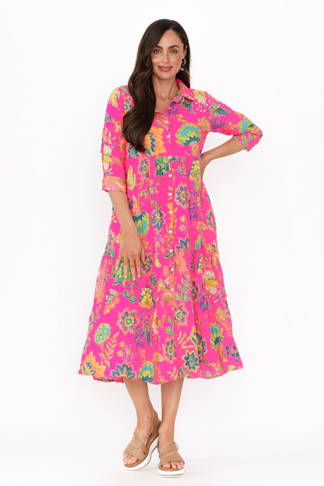 Dain Pink Floral Cotton Collared Dress banner image