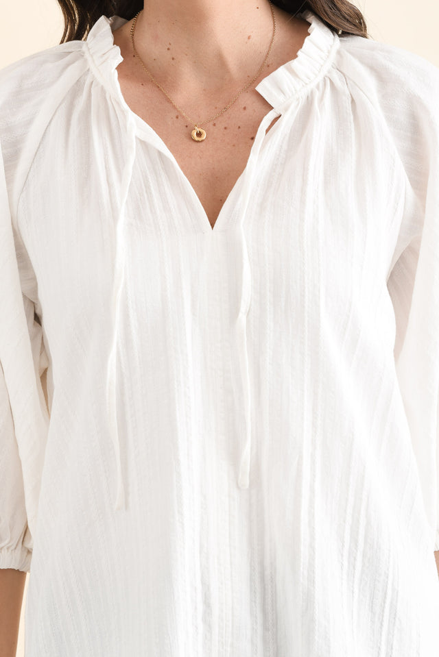 Daisy White Cotton Embroidered Top,Detail,Brunette model,alt text|model:MJ image 7