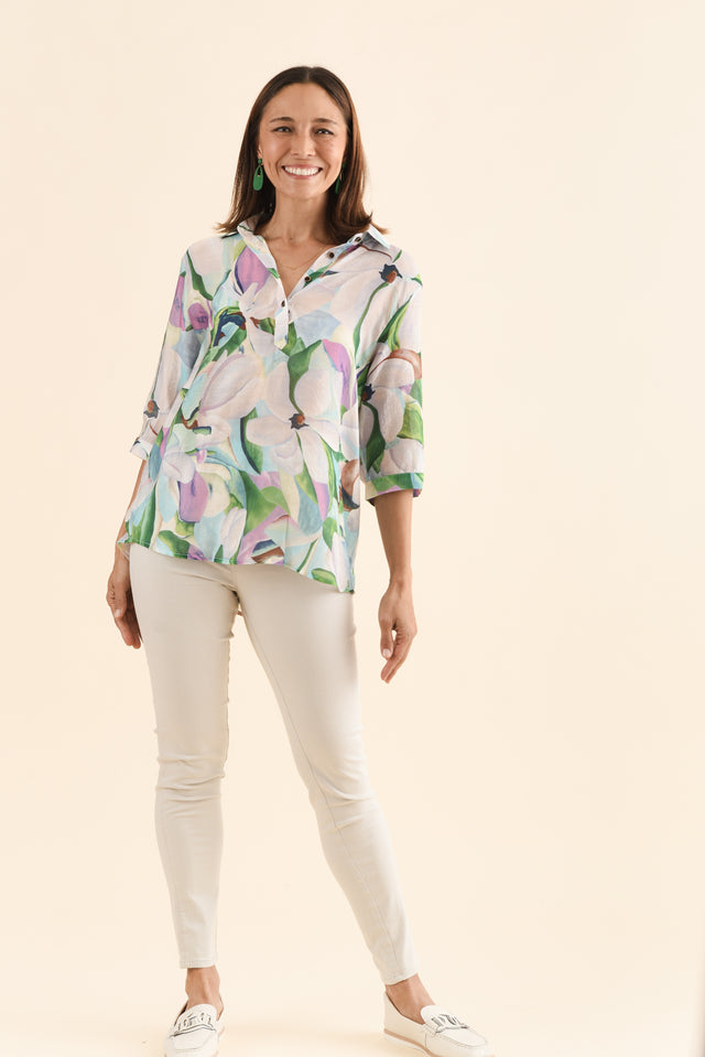 Dancy Green Bloom Collard Blouse,Full Body,Brunette model,alt text|model:Cara image 6