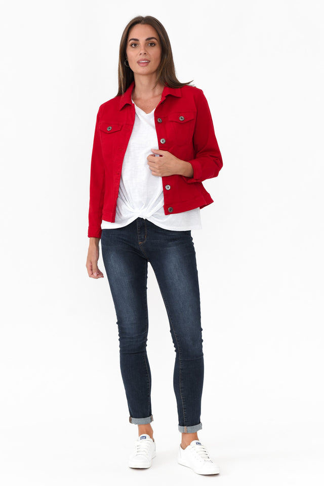 Danielle Red Stretch Jean Jacket banner image