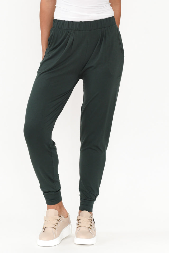 Dark Green Weekend Pants length_Full rise_Mid print_Plain colour_Green PANTS  