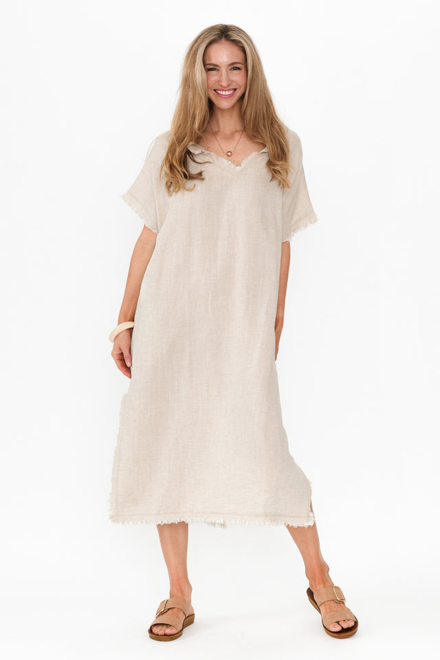 Darlene Beige Frayed Midi Dress