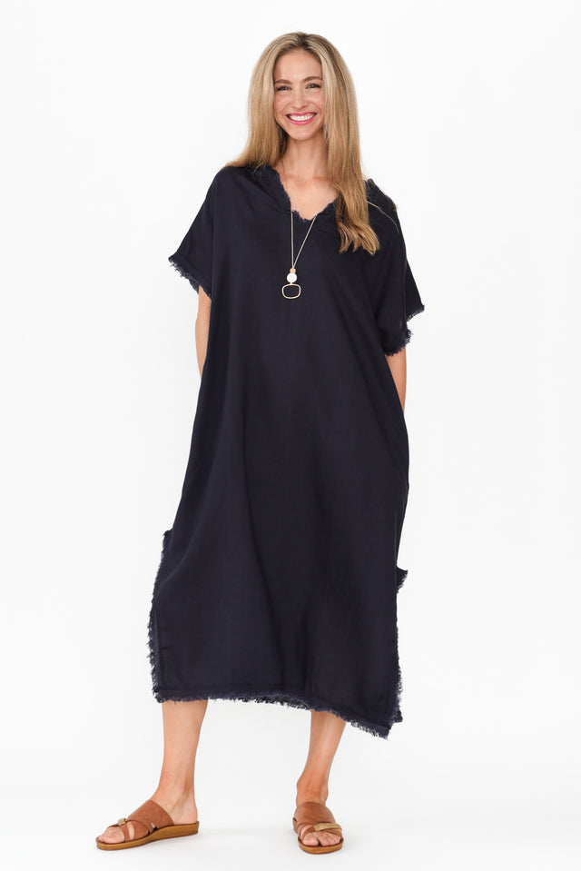 Darlene Navy Frayed Midi Dress image 4