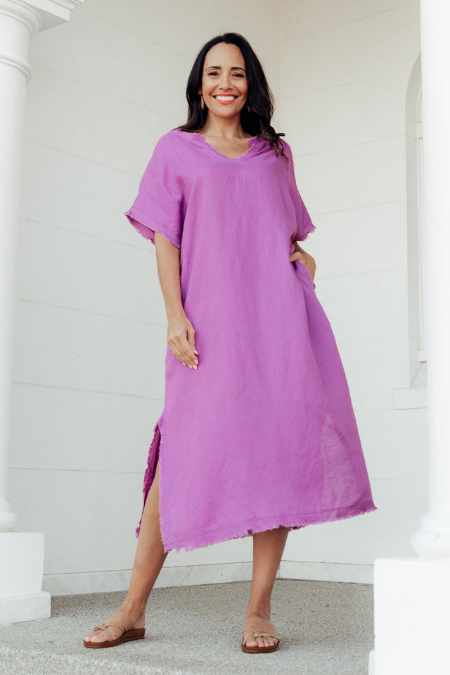 Darlene Purple Frayed Midi Dress