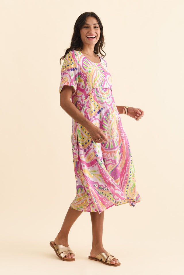 Darling Pink Abstract Foil Crescent Dress,Brunette model,alt text|model:Brontie image 5