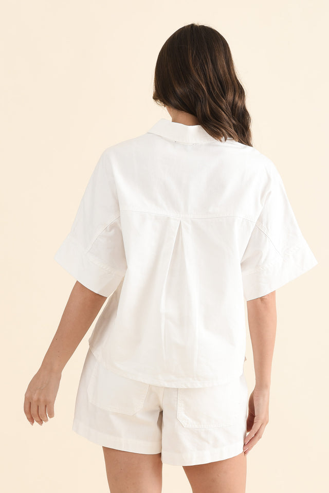 Dawn White Denim Shirt,Back,Brunette model,alt text|model:MJ image 5