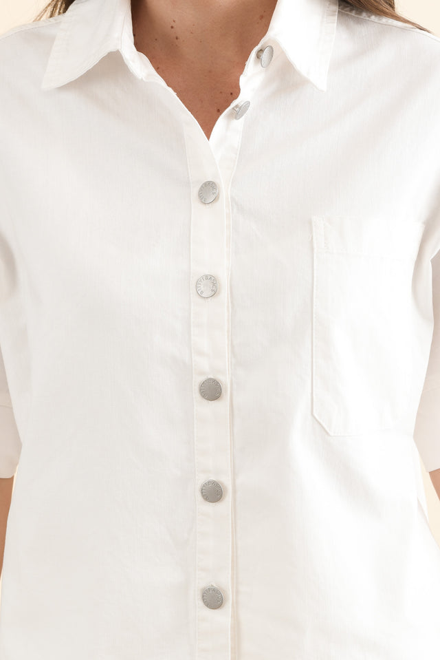 Dawn White Denim Shirt,Detail,Brunette model,alt text|model:MJ image 6
