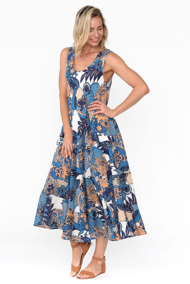 Daydream Blue Blossom Cotton Midi Dress