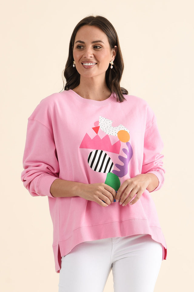 Deb McNaughton Pink Cotton Sweatshirt,brunette model,Front of Outfit,alt text|model:MJ image 1