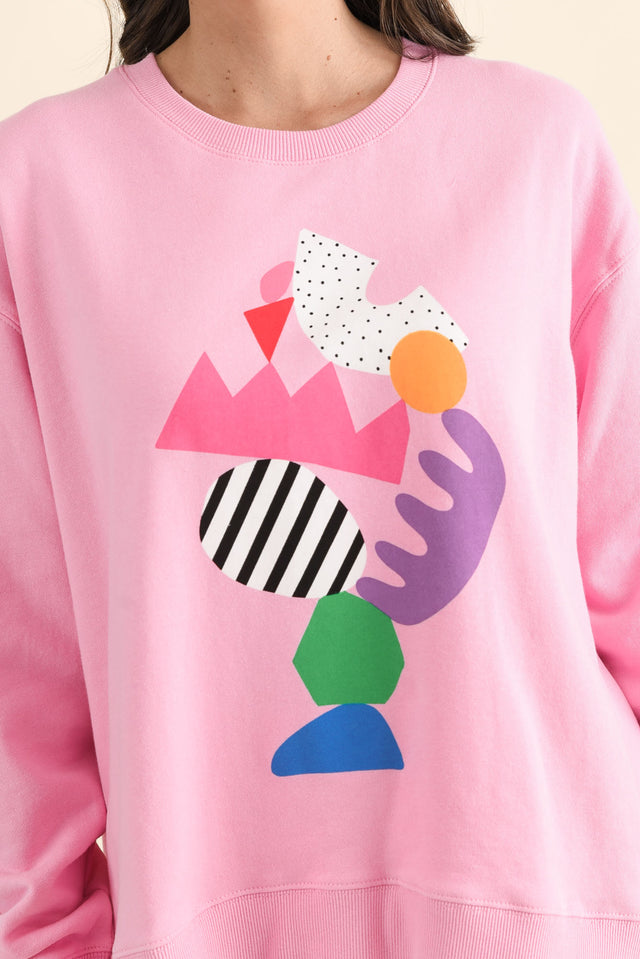 Deb McNaughton Pink Cotton Sweatshirt,brunette model,Close up of outfit,alt text|model:MJ image 5