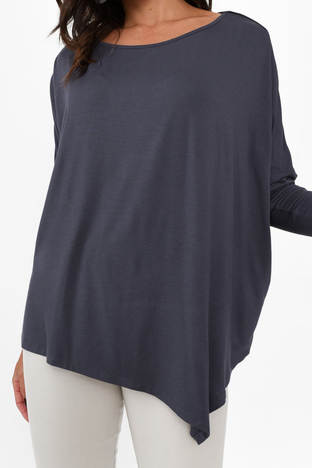 Deep Blue Bamboo Relaxed Boatneck Top
