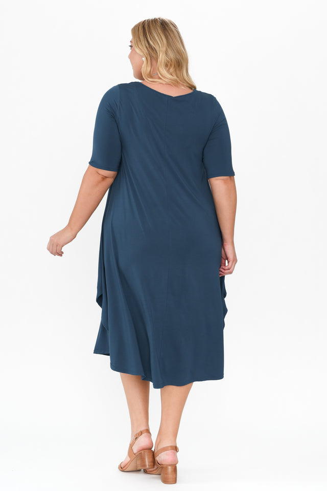 Deep Blue Micro Modal Tri Drape Dress