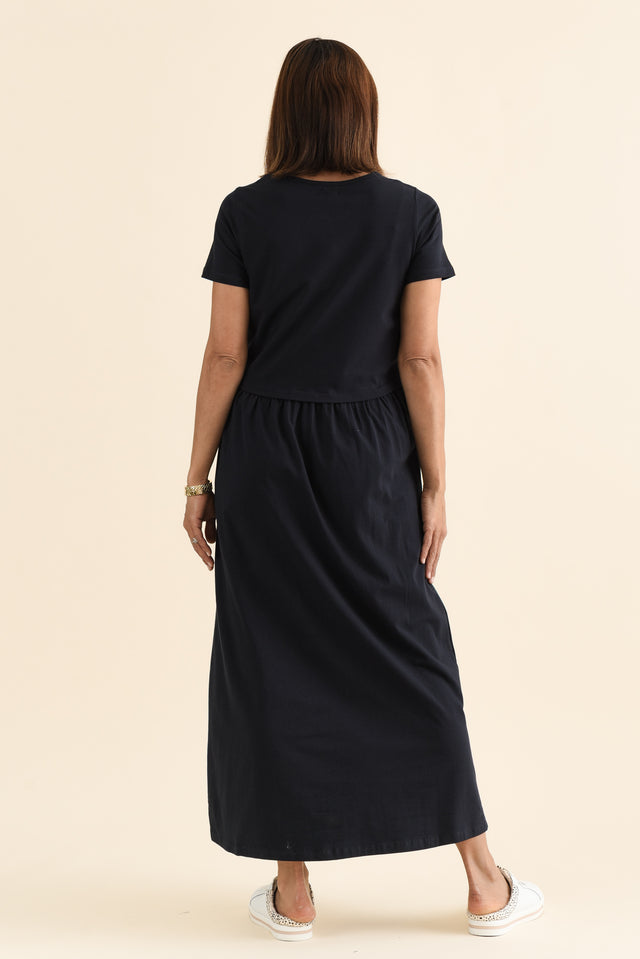 Deidra Navy Cotton Pocket Dress,brunette model,Back of Outfit,alt text|model:Cara image 4