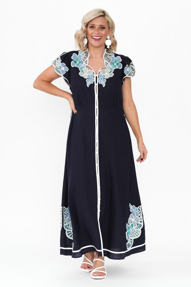 Delray Navy Lapis Embroidered Dress image 1