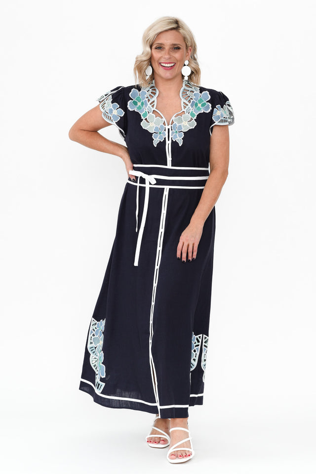 Delray Navy Lapis Embroidered Dress image 6