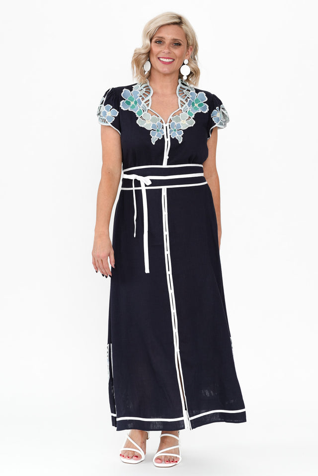 Delray Navy Lapis Embroidered Dress image 2