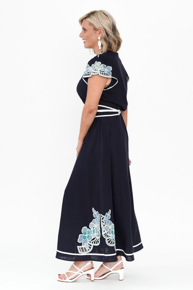 Delray Navy Lapis Embroidered Dress image 3