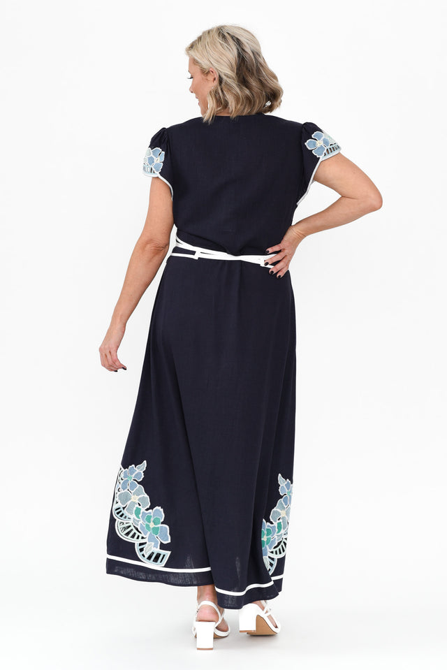 Delray Navy Lapis Embroidered Dress