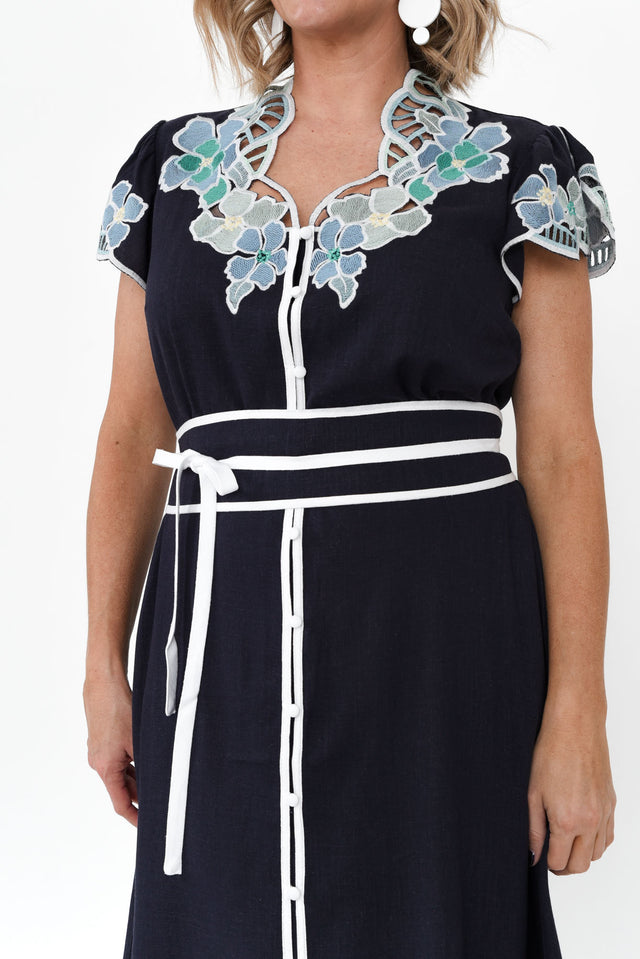 Delray Navy Lapis Embroidered Dress image 5