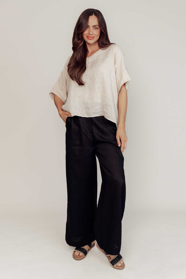 Delsey Black Linen Wide Leg Pants