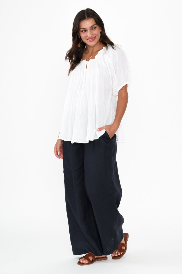 Delsey Navy Linen Wide Leg Pants