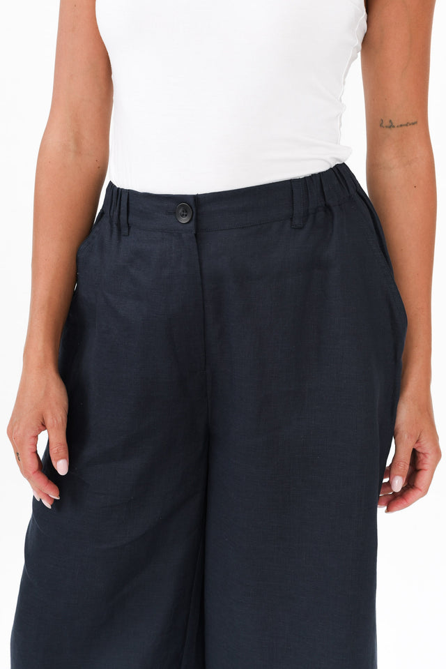 Delsey Navy Linen Wide Leg Pants