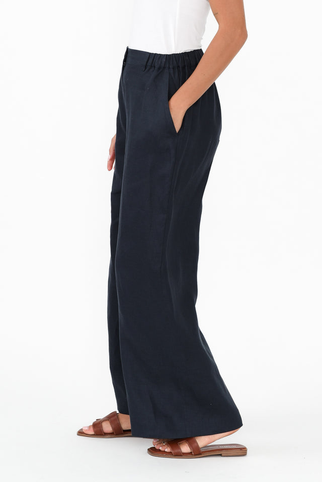 Delsey Navy Linen Wide Leg Pants