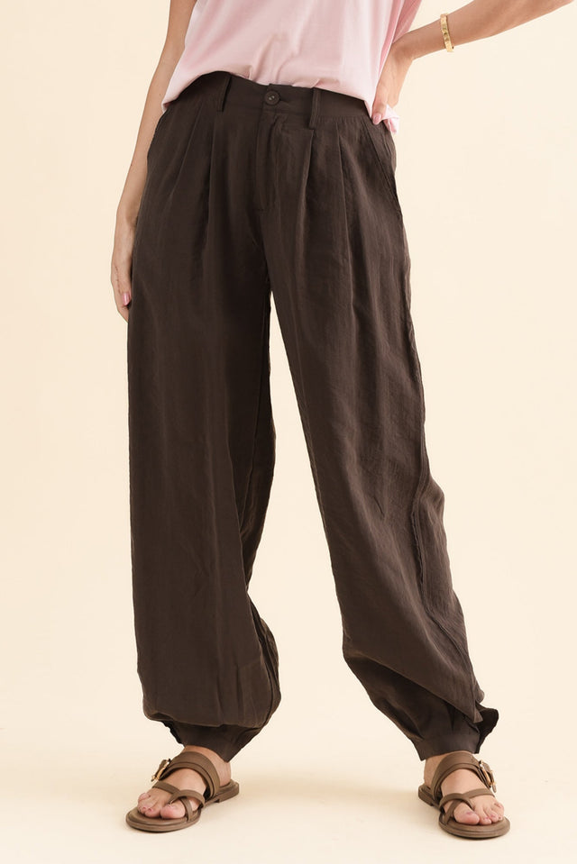 Demi Chocolate Pleated Pants,Front, alt text|model:MJ