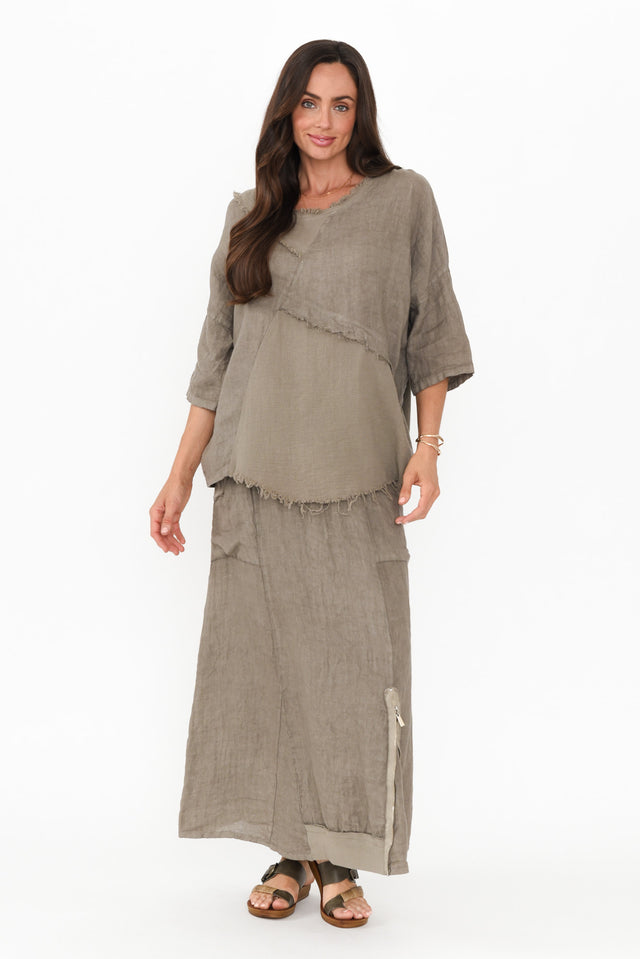 Ani Taupe Linen Pocket Maxi Skirt banner image