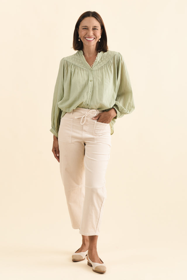 Denny Cream Corduroy Barrel Jeans,Brunette model,alt text|model:Cara image 7