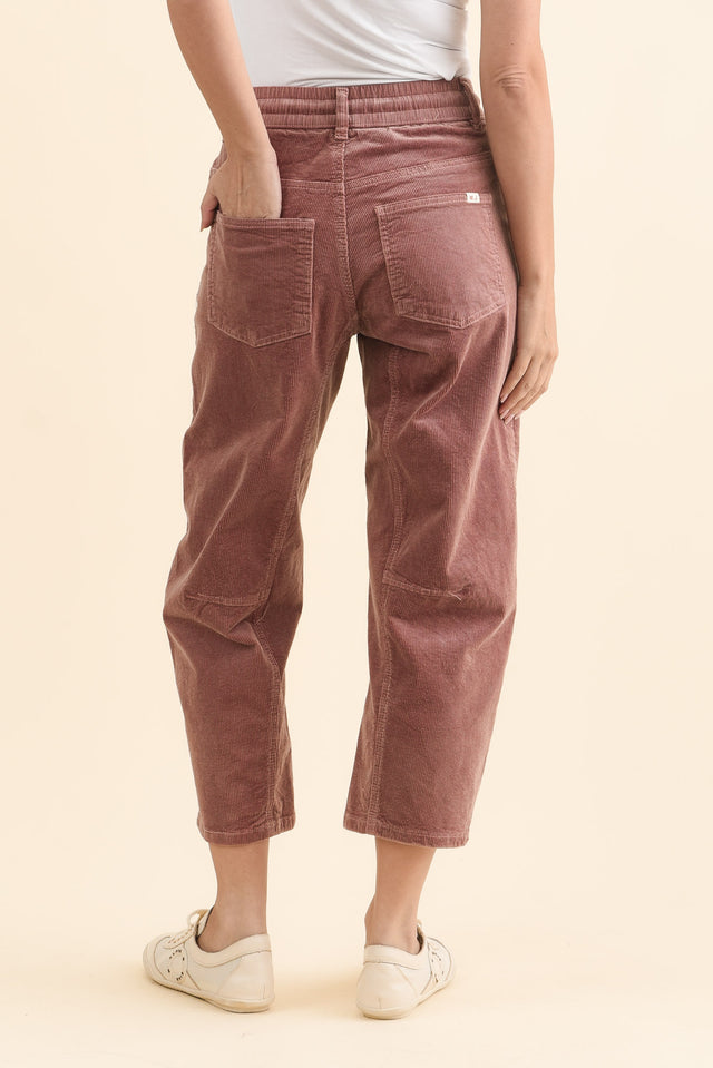 Denny Dusty Pink Corduroy Barrel Jeans,Brunette model,alt text|model:MJ image 4