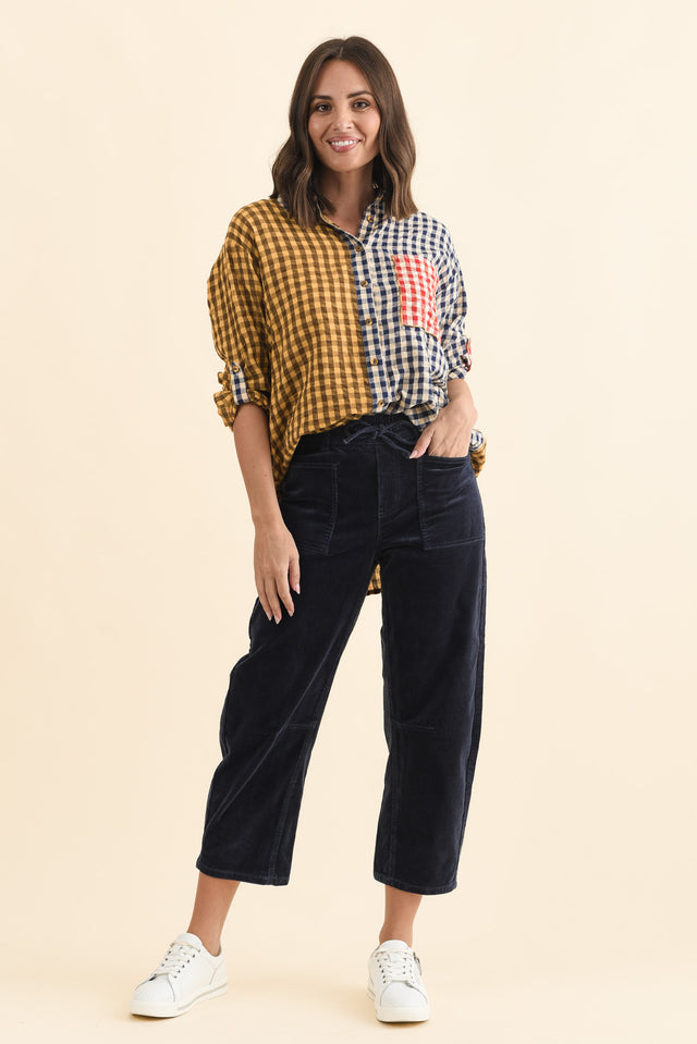 Denny Navy Corduroy Barrel Jeans,Brunette model,alt text|model:MJ image 7