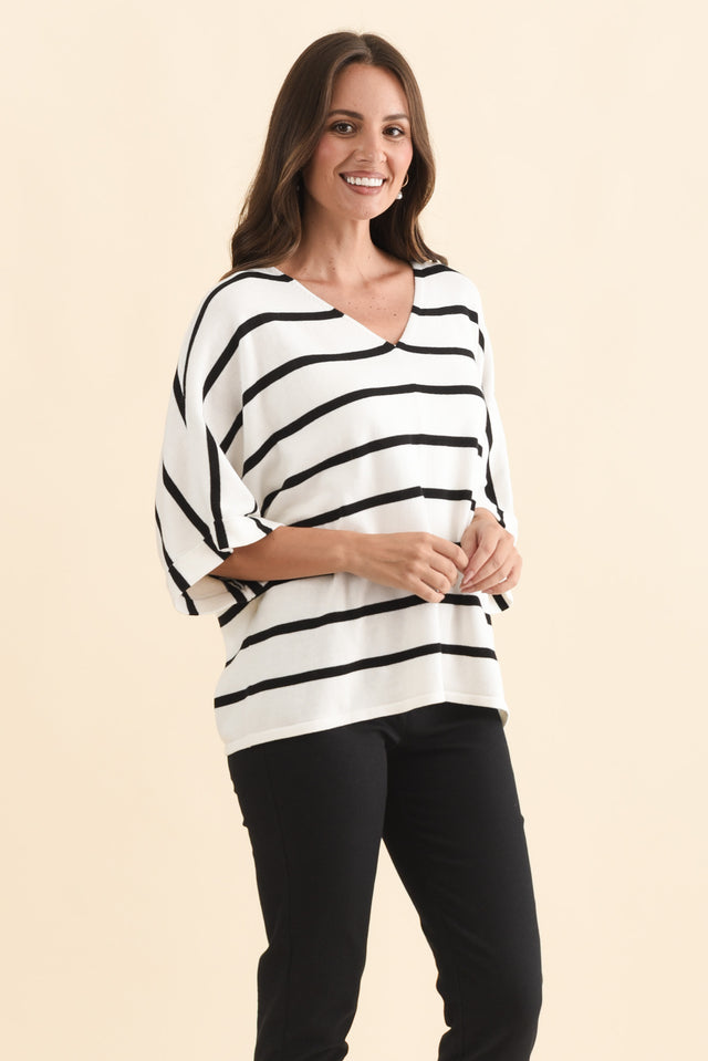 Derby White Stripe Cotton Blend Knit Top,Brunette model,alt text|model:MJ image 5