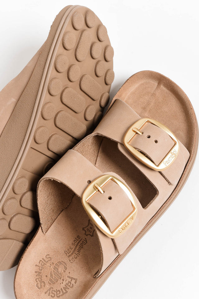 Desponia Beige Leather Buckle Slide