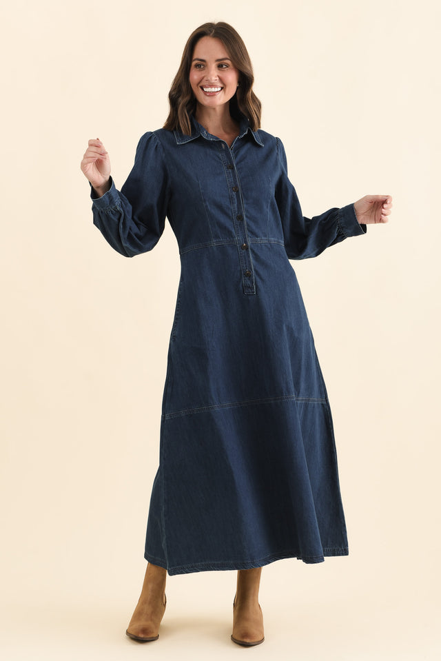 Detroit Dark Blue Denim Sleeved Dress image 7